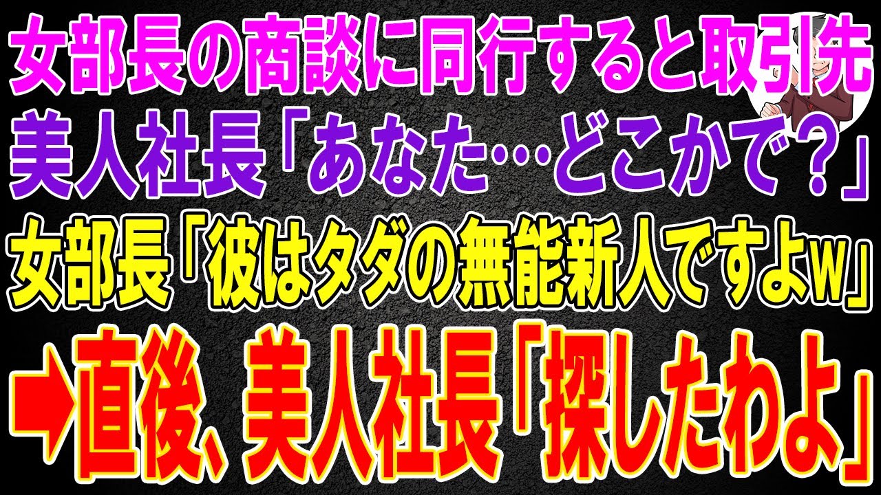 【スカッと】中途入社した俺が女部長の商談に同行。取引先美人社長「あなた…どこかで？」 女部長「彼はタダの無能新人ですよw」→商談直後、美人社長「探したわよ」