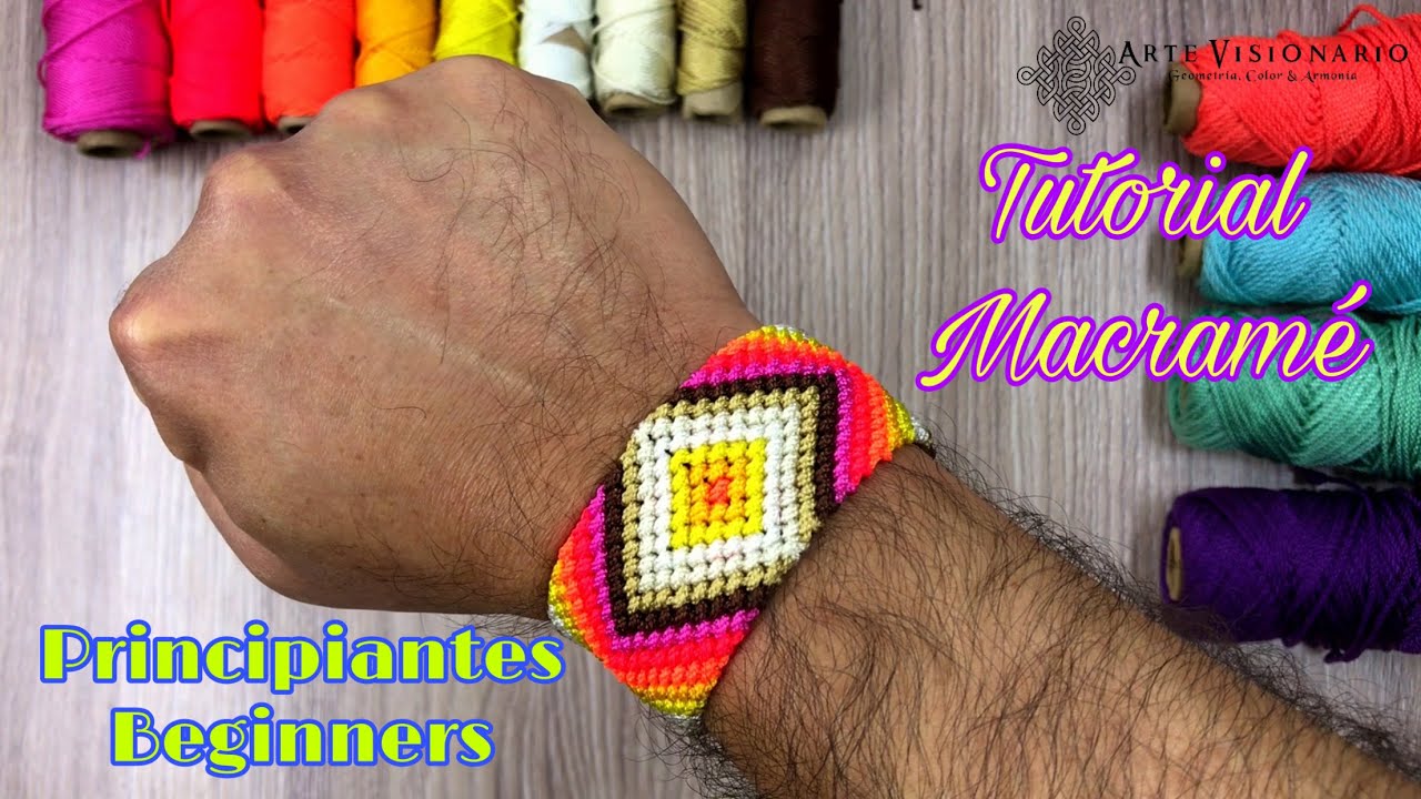 Tutorial Macramé Principiante Puntada Flecha y Rombo Beginner Macrame Arrow Rhombus Stitch ING-ESP