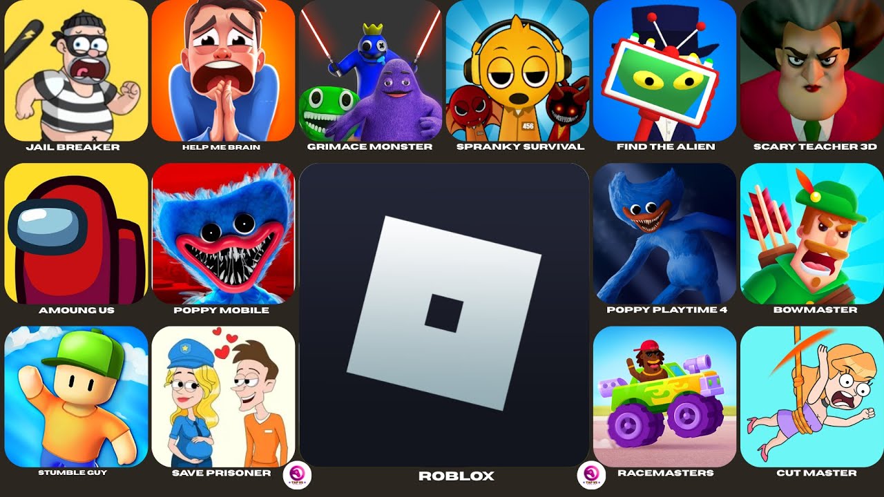 Roblox,Poppy Platime 4,Survival Story,Scary Teacher 3d,Grimace Monster,Free Fire,Amoung Us,Bowmaster