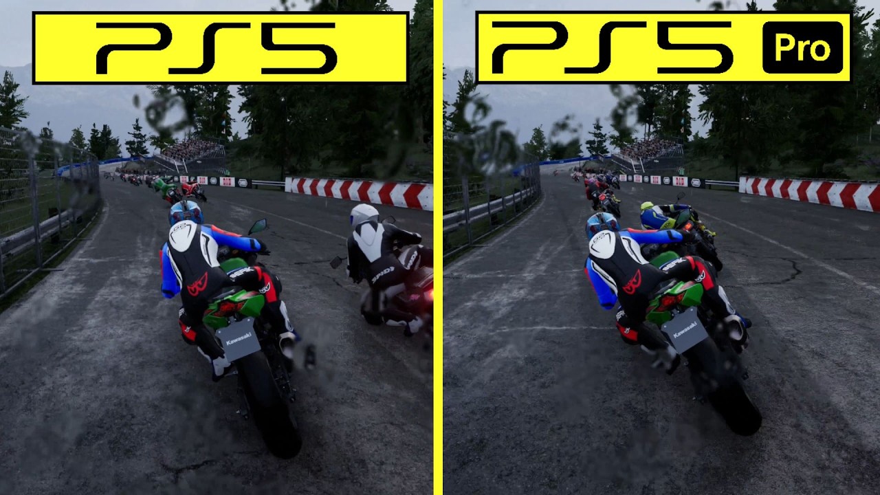 Сравнение графики и частоты кадров в Ride 6 на PS5 и PS5 Pro.