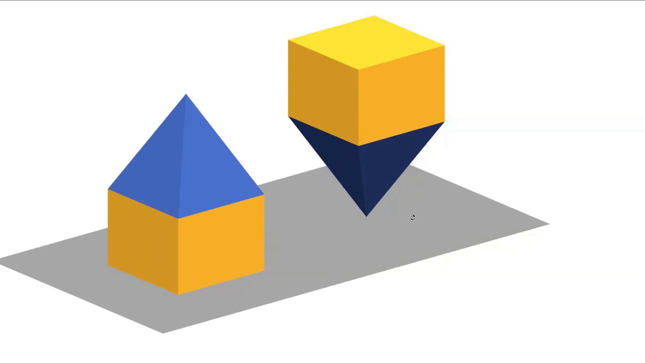 Assonometria Cavaliera di un  cubo e una piramide