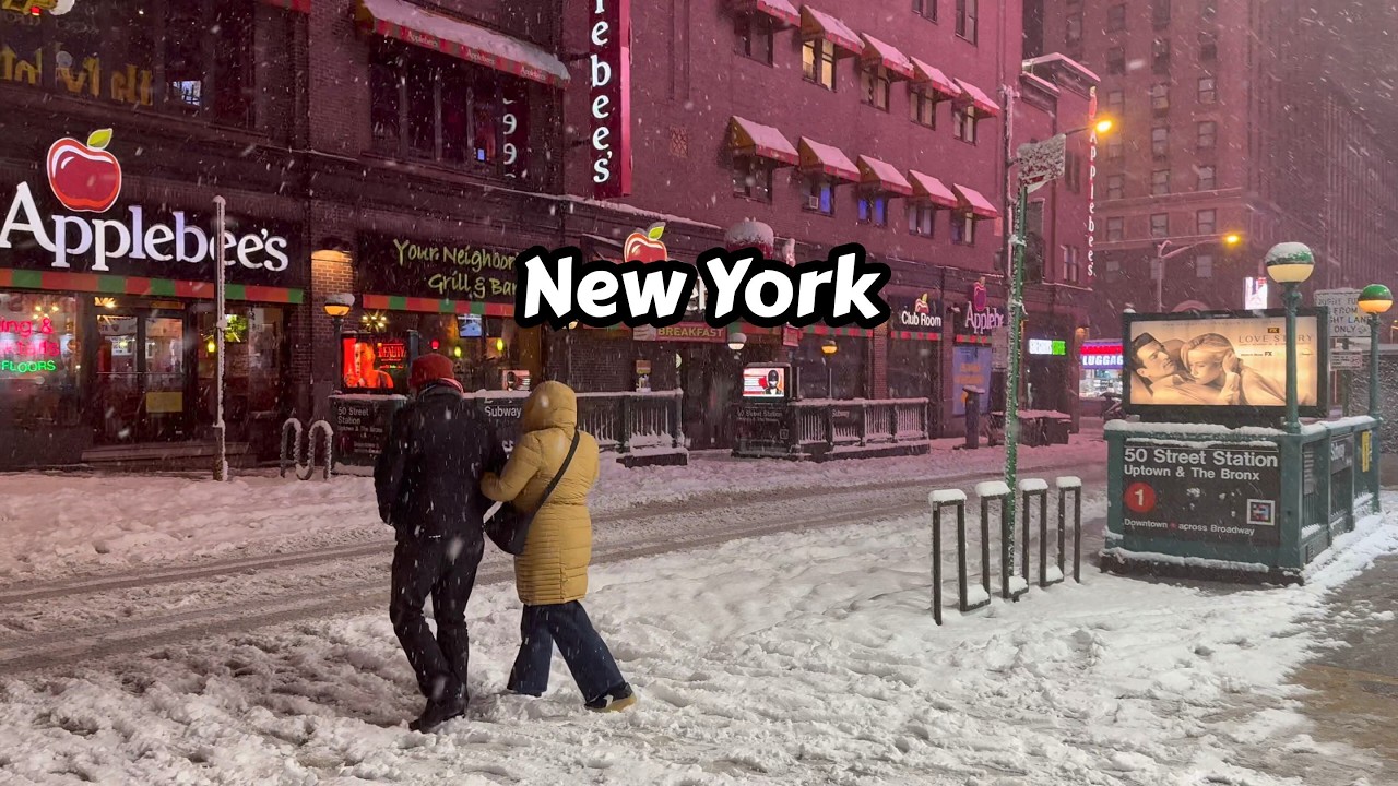 Walking In A Snowstorm At Night New York City Blizzard 4k Video