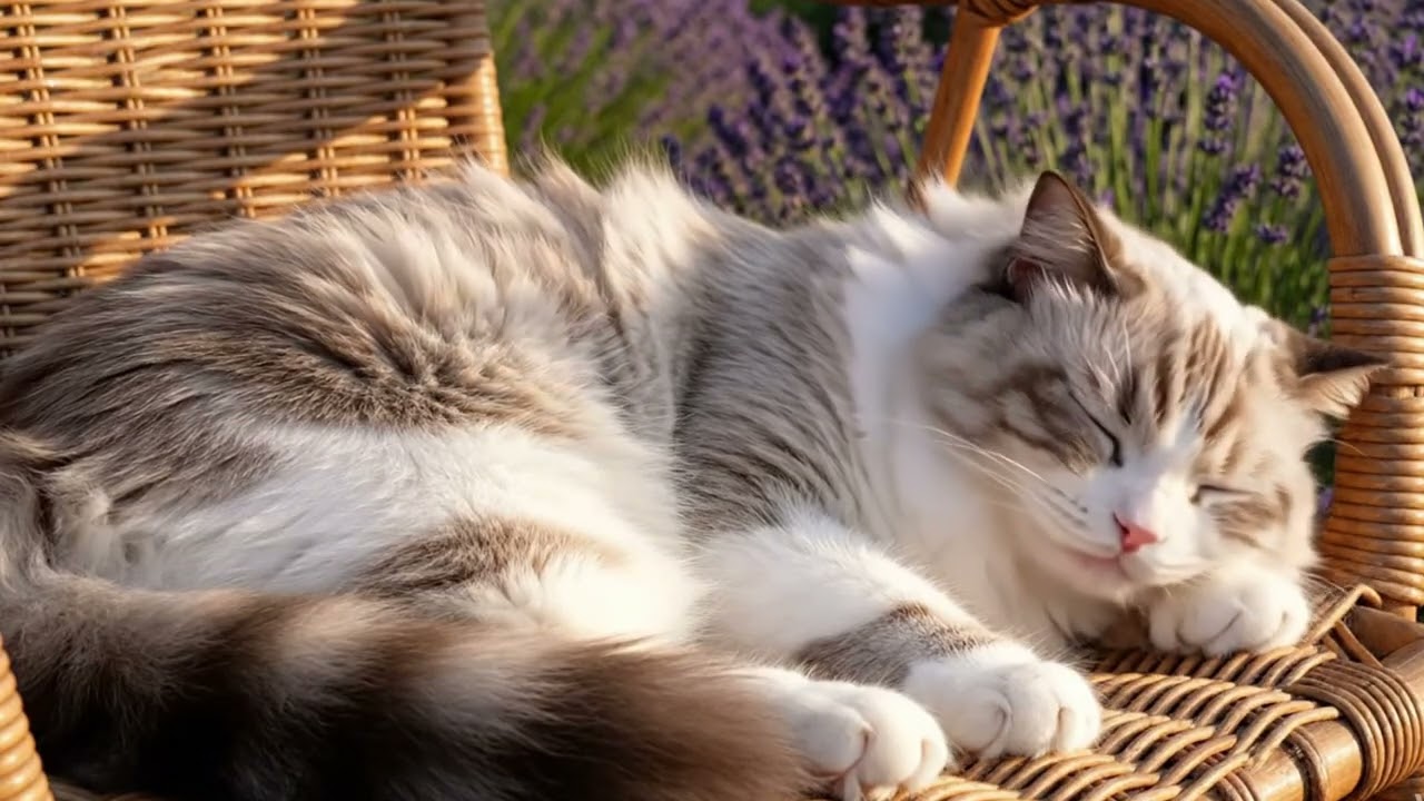Deep Sleep ASMR | Fluffy Cat Napping in Lavender Garden 💜💤