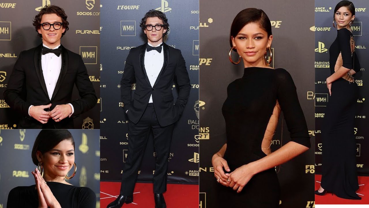 Zendaya cuddles up with beau Tom Holland backstage at the Ballon d'Or awards in Paris.