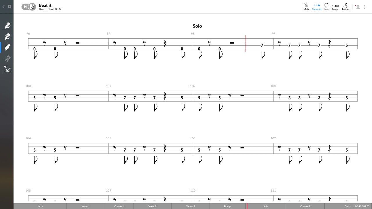 Michael Jackson - Beat It (BASS TAB PLAY ALONG)