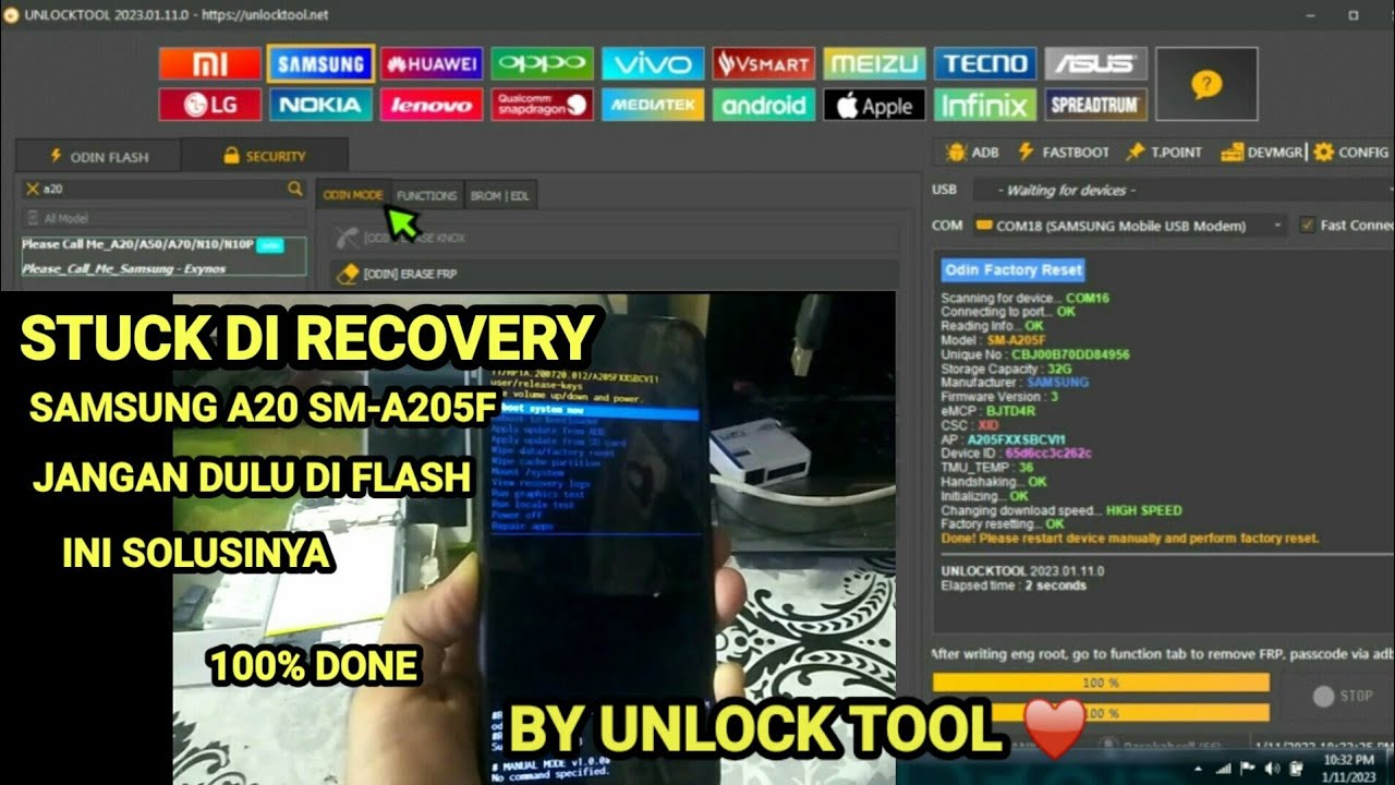 SAMSUNG A20 STUCK RECOVERY BY UNLOCK TOOL