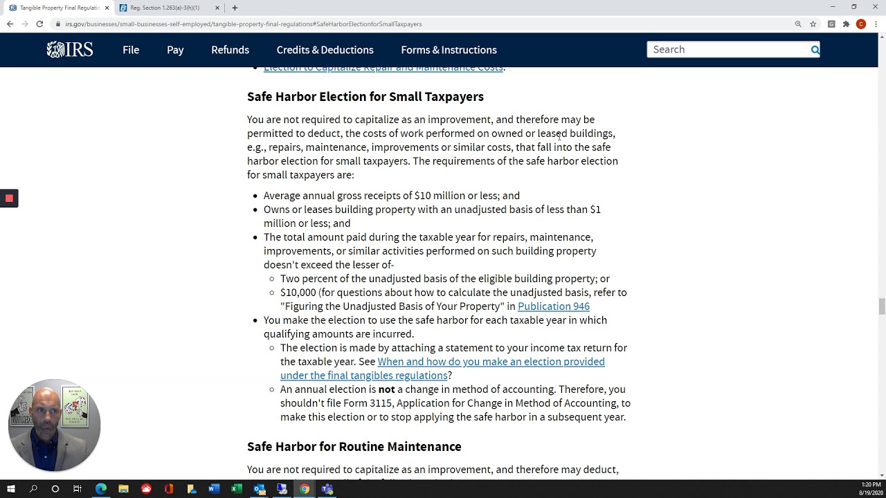 Safe harbor election for small taxpayers explanation