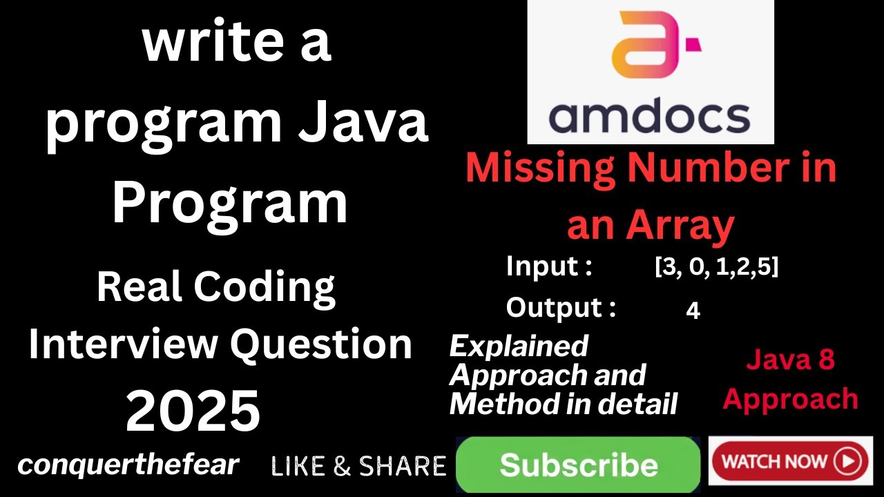 Real Java Coding Interview Question : Java 8 Missing Number in an Array | Coding Challenge