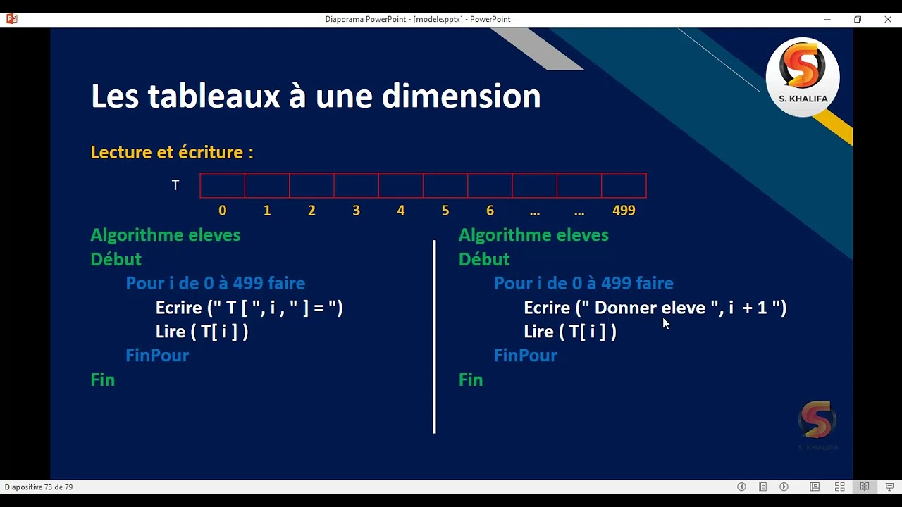 11-Algorithme :  Les tableaux à une dimension