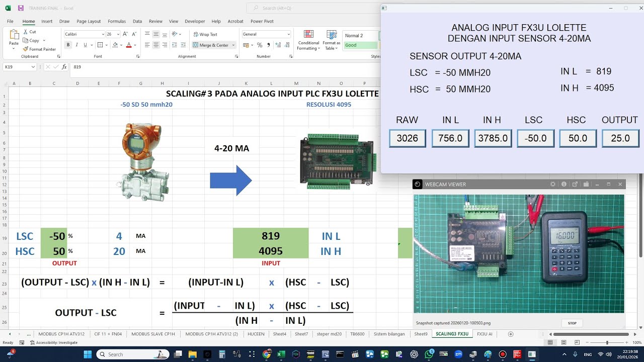 Scaling#3 Pada Analog Input PLC FX3U Lolette dengan input 4-20ma