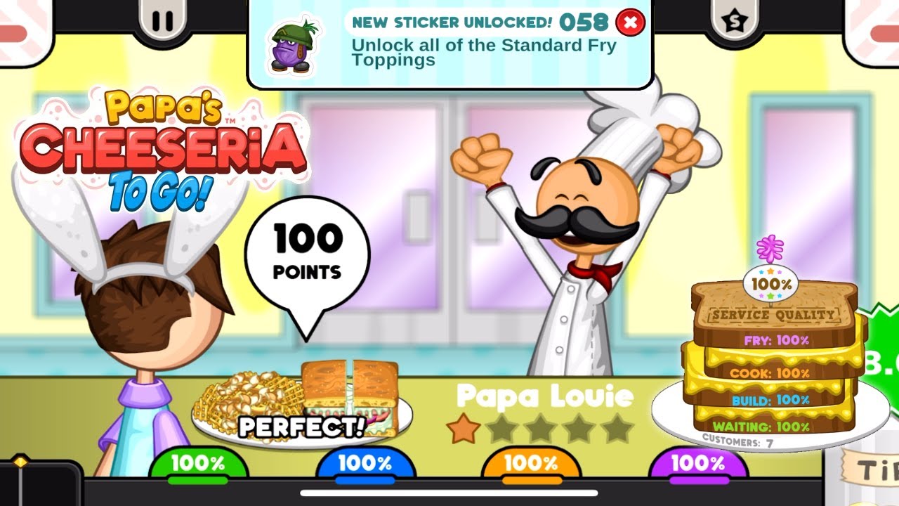Papa's Cheeseria To Go! - Papa Louie + All Fry Toppings Unlocked [Perfect Day]