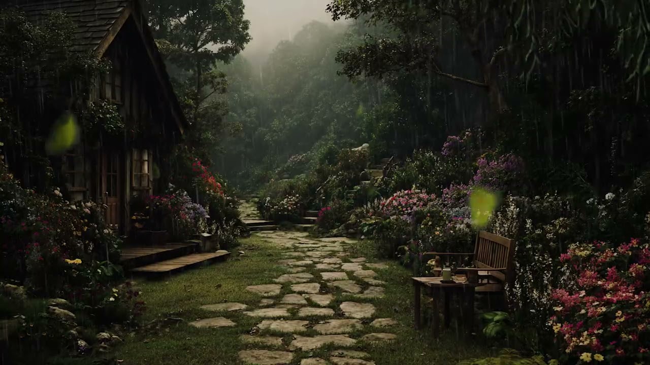 Gentle Night Rain in a Secret Garden 🌧️ Calm Sleep Sounds for Insomnia