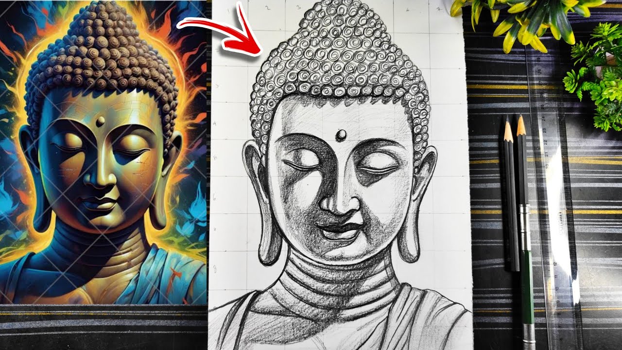 Gautam Buddha Drawing, How To Draw Lord Buddha, Buddha Purnima Drawing, Step By Step Outline