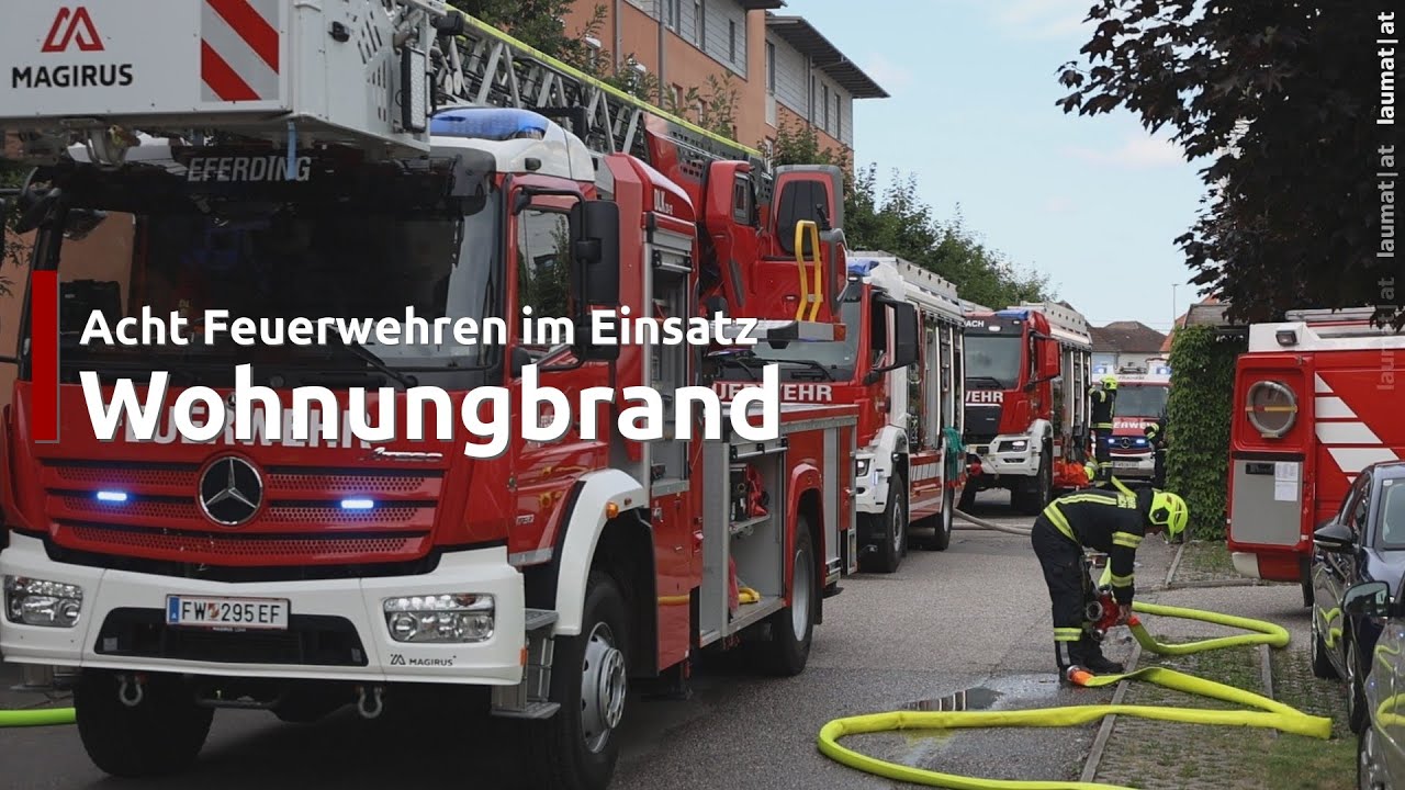 Großeinsatz von Feuerwehr und Rettungsdienst bei Wohnungsbrand in einer Wohnanlage in Eferding