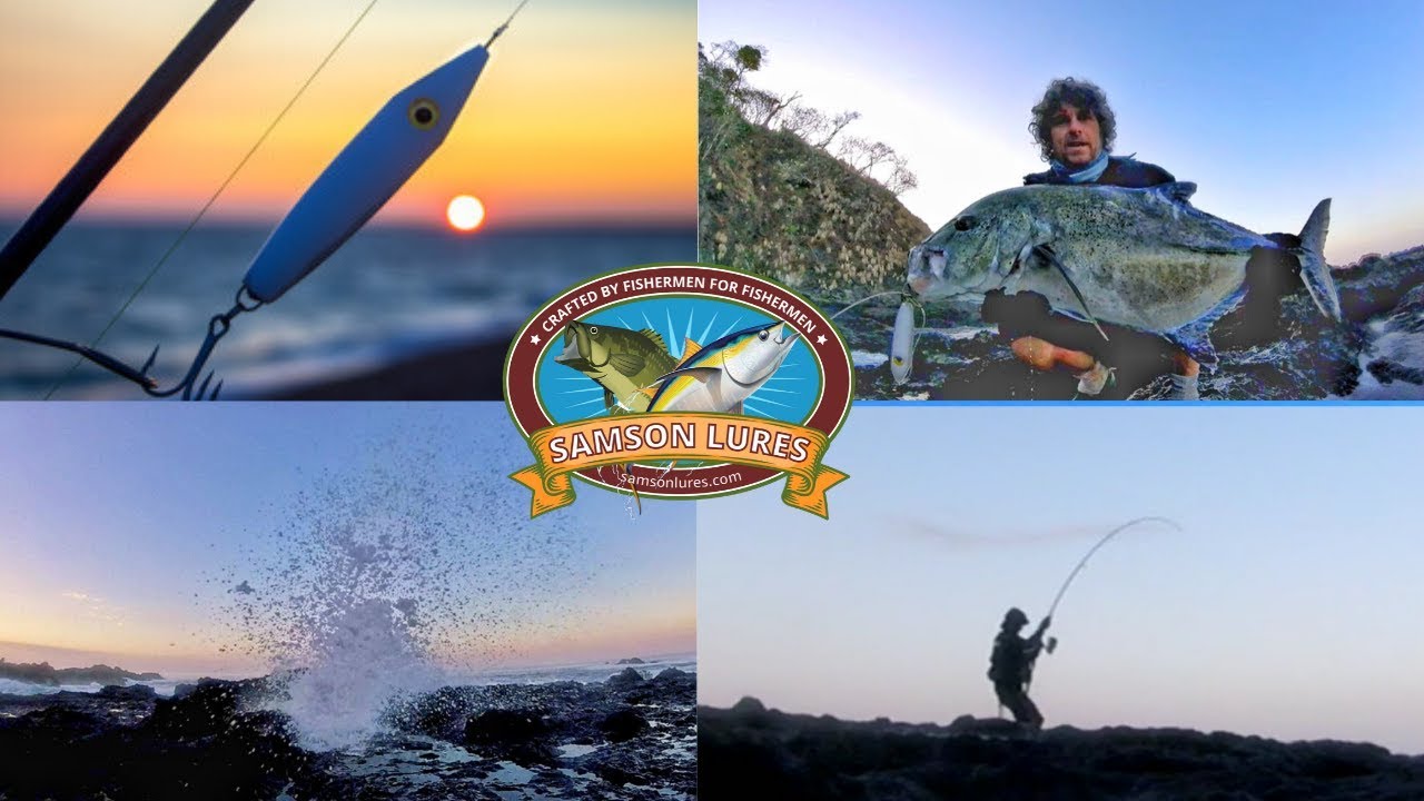 Big Bluefin Trevally (2) shore fishing on lures (Central America)