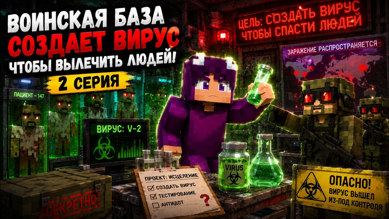 (старое видео) воинская база создает вирус чтобы вылечить людей. вторая серия | #mailan1 #minecraft