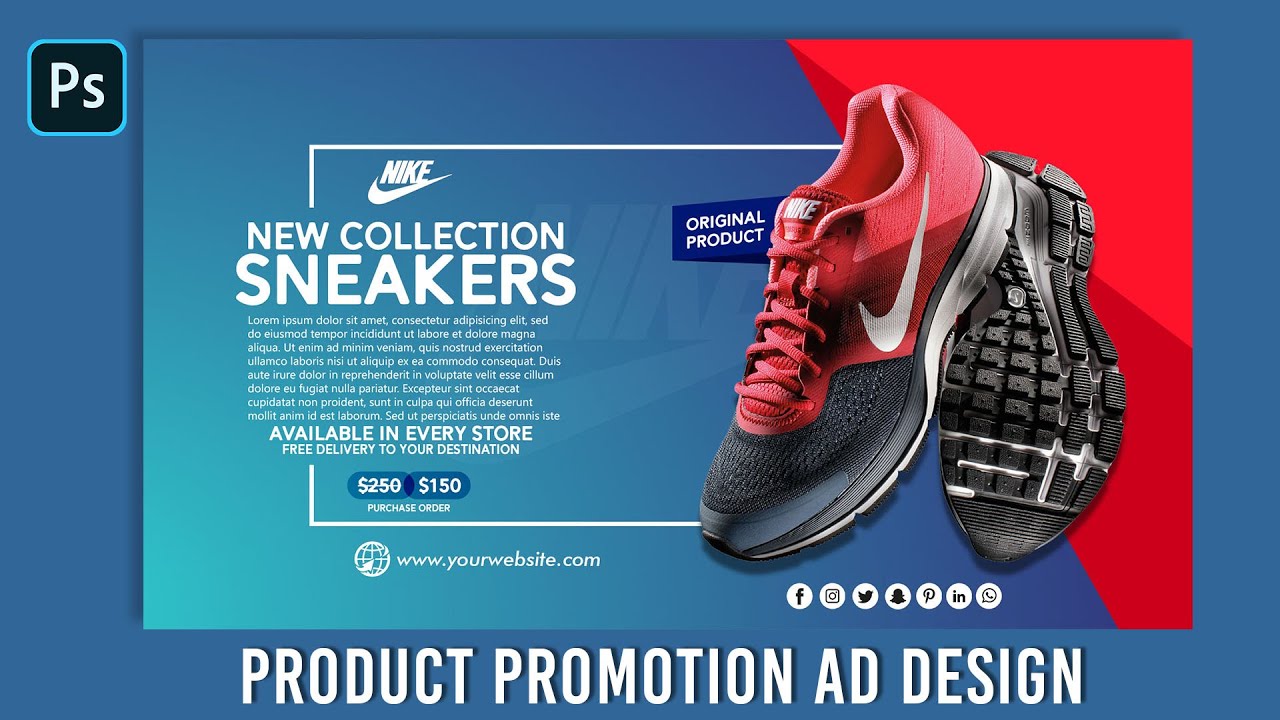 Nike Air Product Promotion Banner Design  - Photoshop Tutorial 2023