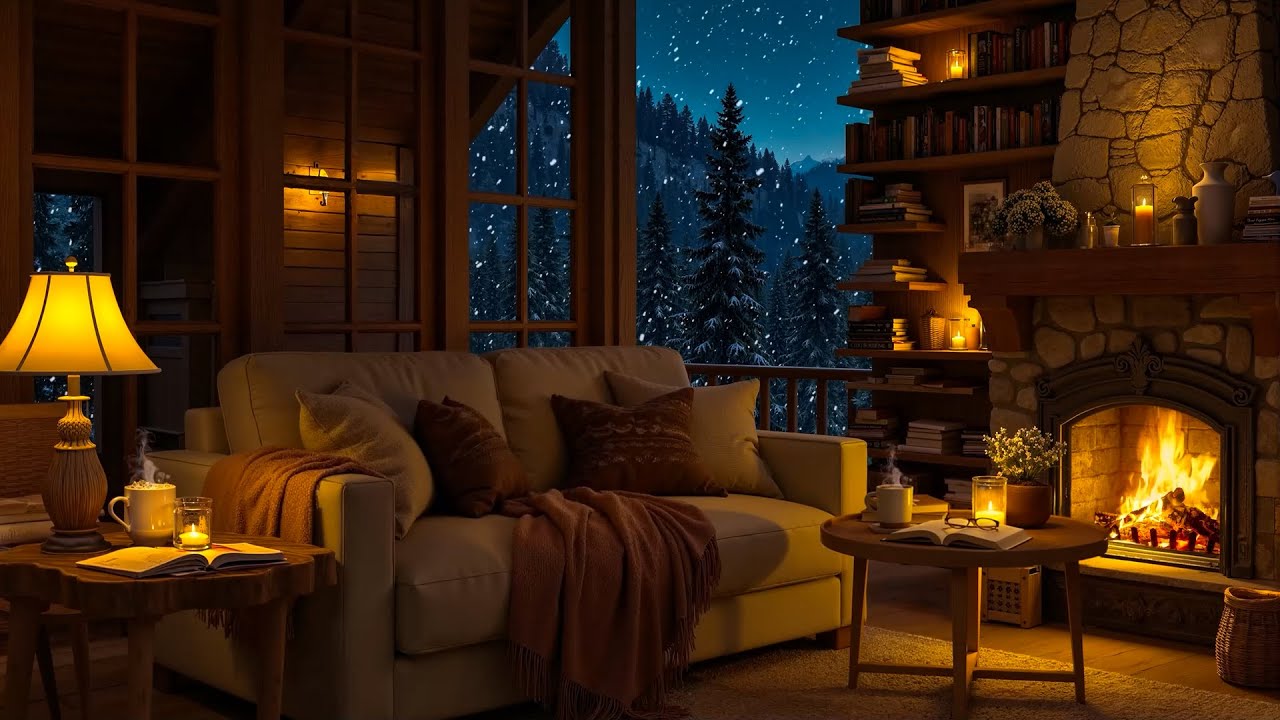 Cozy Attic on Winter Night ❄️ Smooth Jazz Instrumental Music & Fireplace Sounds for Reading, Work