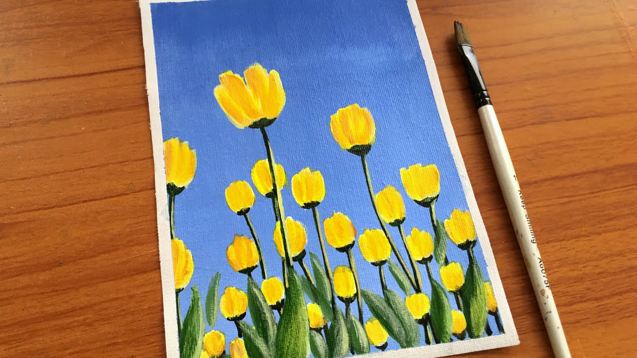 Acrylic Painting Yellow Tulips for beginners | How to paint Yellow Tulips | step by step