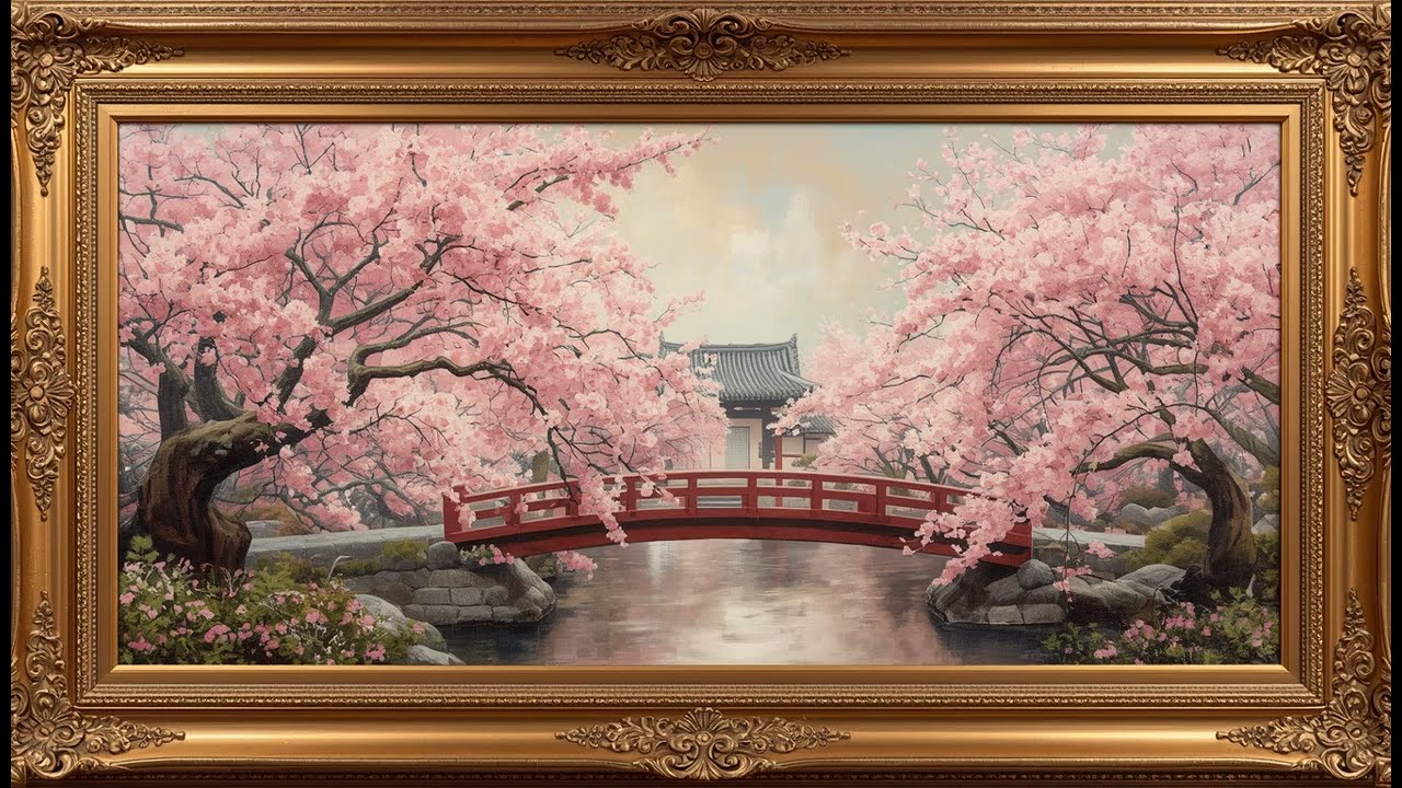 Cherry Blossom Garden | Turn Your TV Into Art | Spring Oil Screensaver | Framed TV Art | 3 Hours