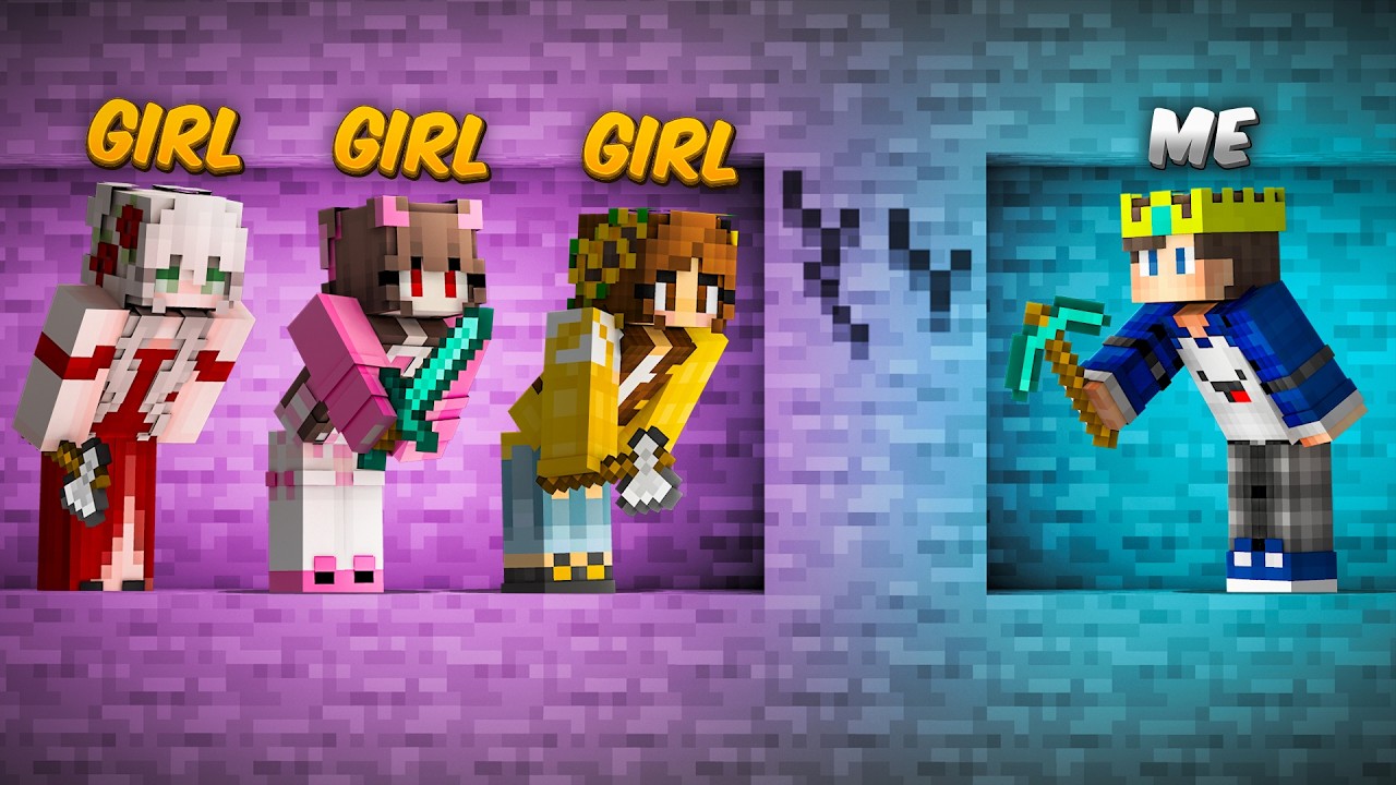 Minecraft Manhunt BOYS vs 3 GIRLS!!