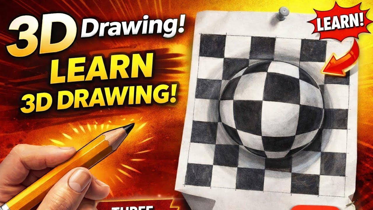 How to Draw a Realistic 3D Sphere on a Checkerboard | Easy Step-by-Step #art #beautful #drawing #3d 