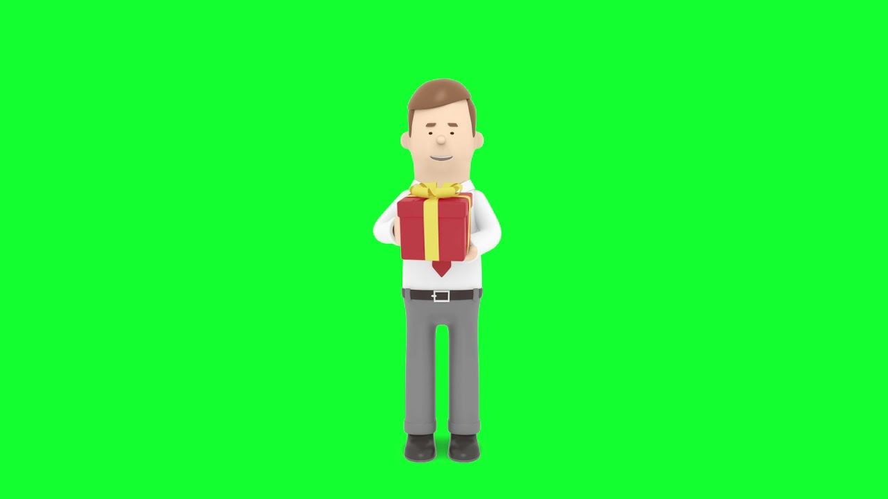 3D Character Gift Box Animation - Green Screen Video - Stock Video Footage - No Copyright Videos