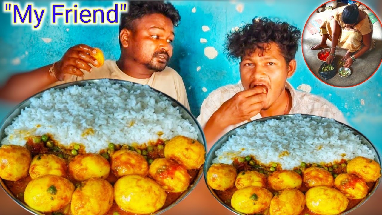 VILLAGE STYLE DESI EGG CURRY & PEA CURRY WITH RICE | Traditional Cooking & Mukbang Eating Show! 🍳🥘🌾