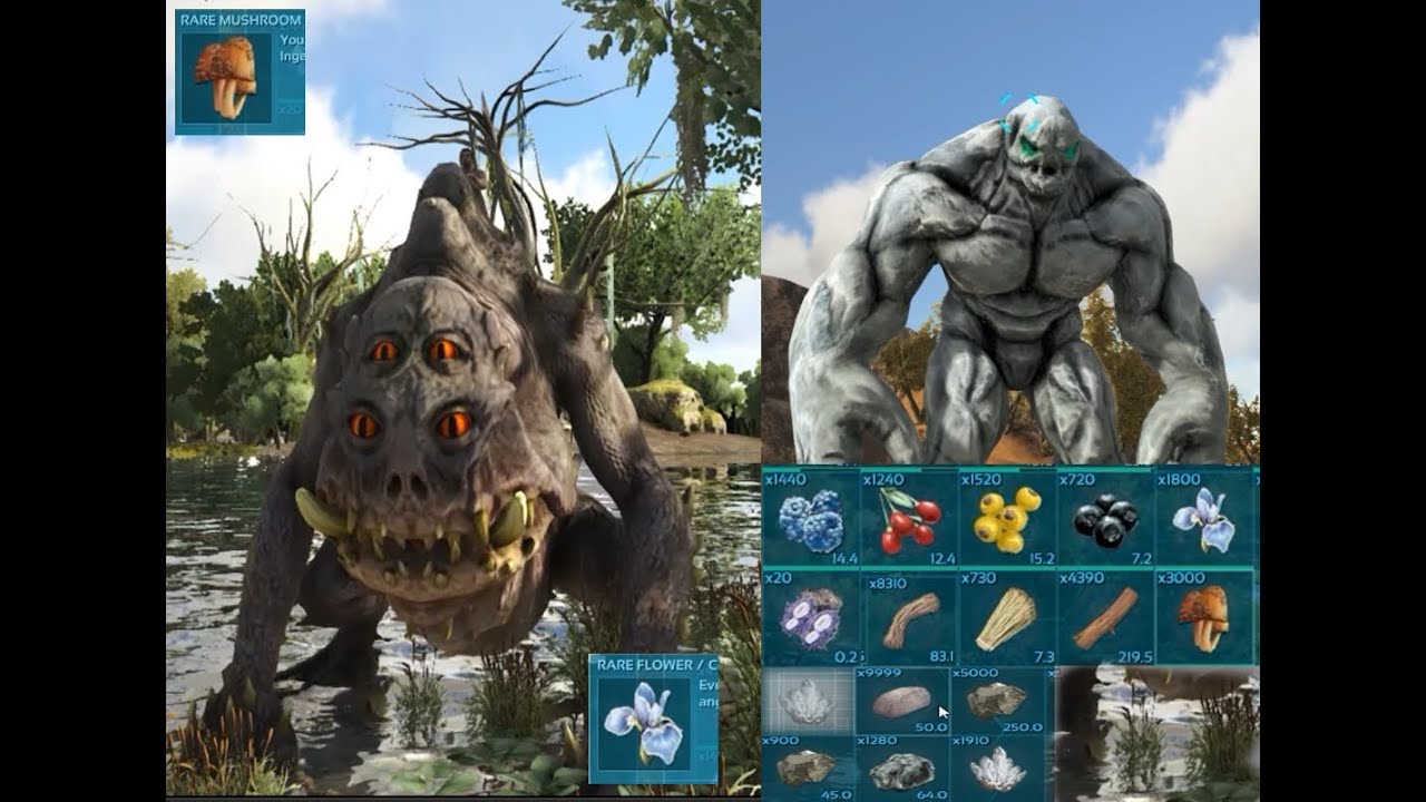 ARK Pyria Mythos Evolved : Best Farming Dinos (Shmerghazberg & Glacier Golem)