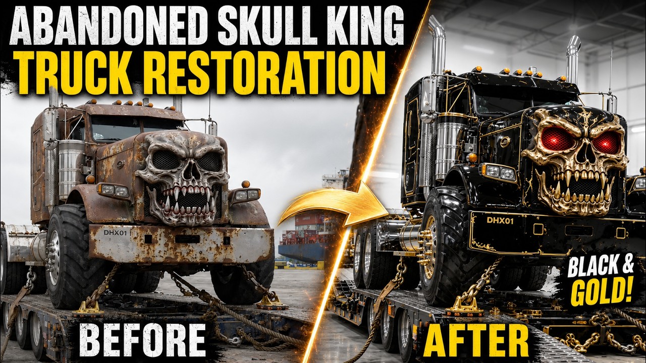 Abandoned Skull King Truck Restoration - From Rust to Gloss Black & Gold ✨