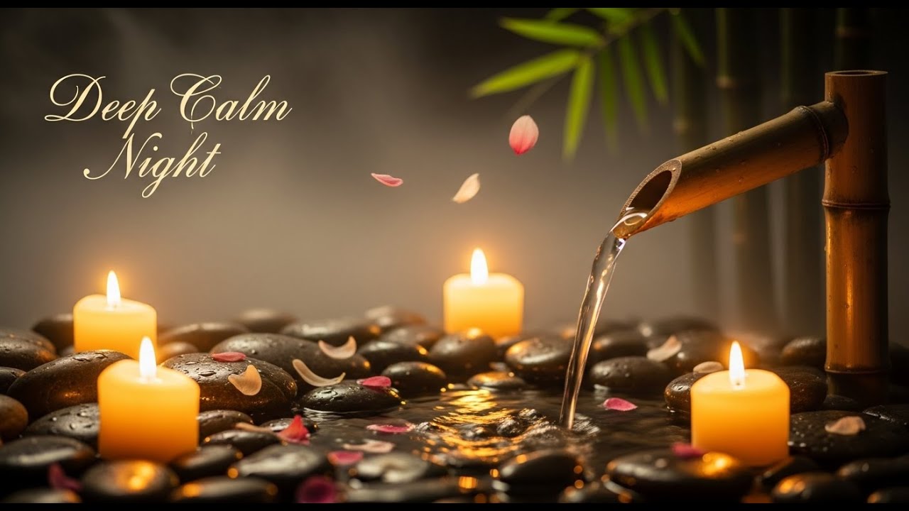 Soothing Zen Candle Ambience Bamboo Fountain and Water Glow for Relaxation Meditation Sleep Serenity