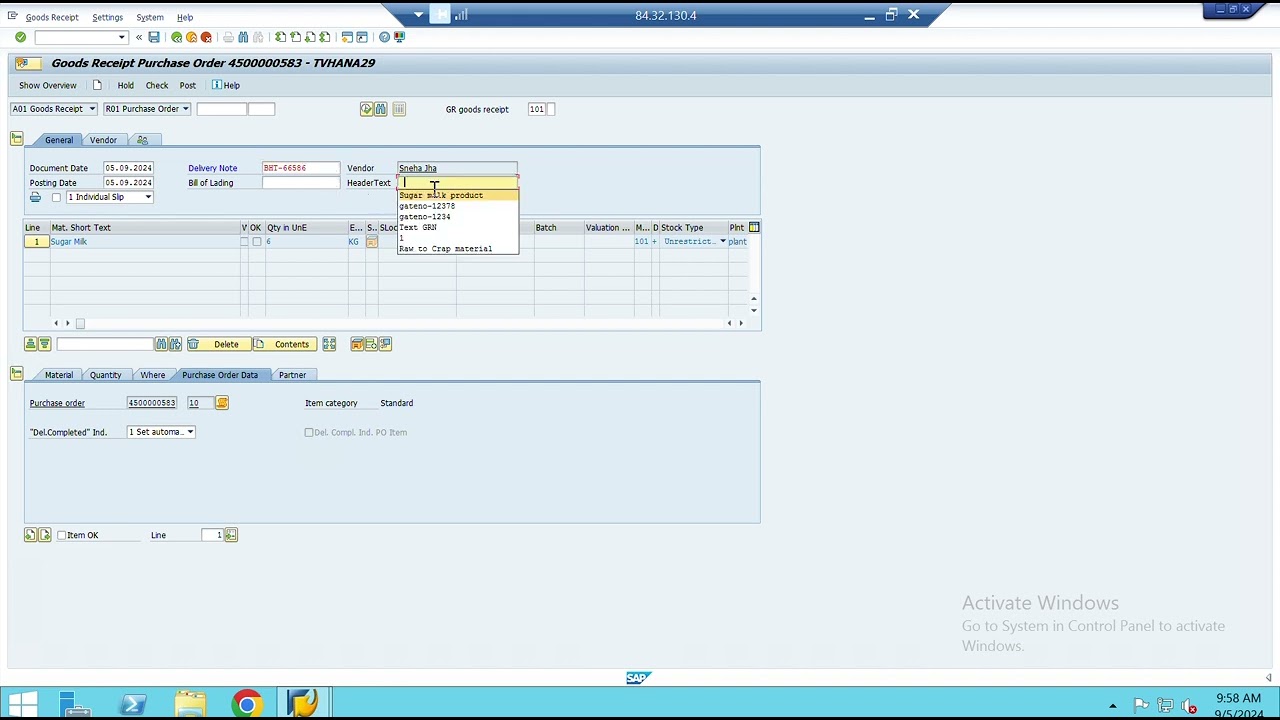 How to generate a Goods Receipt Note (GRN) against a Purchase Order
