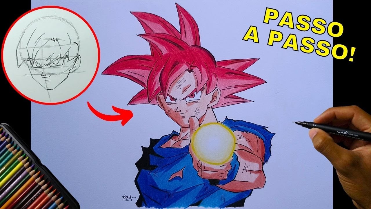 Como desenhar GOKU SSJ GOD | Passo a passo