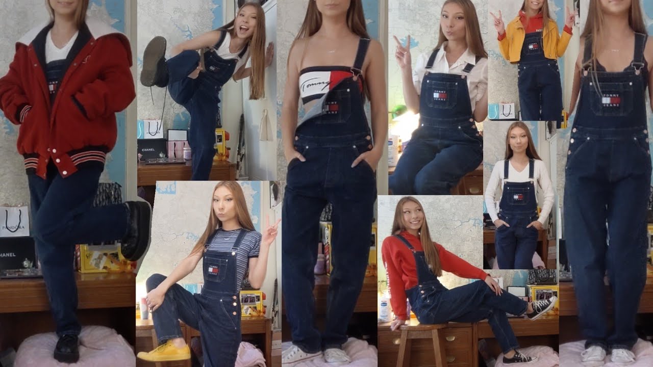 STYLING OVERALLS LOOKBOOK!!! 👖 OOTD / OUTFIT IDEAS INSPO ❤️🤍💙 #TOMMYGIRL 90s vibes Tommy Hilfiger 💖💞