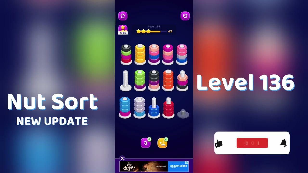 🧩 Nut Sort Level 136 Walkthrough | Step-by-Step Guide 🎮 | Mini Boss
