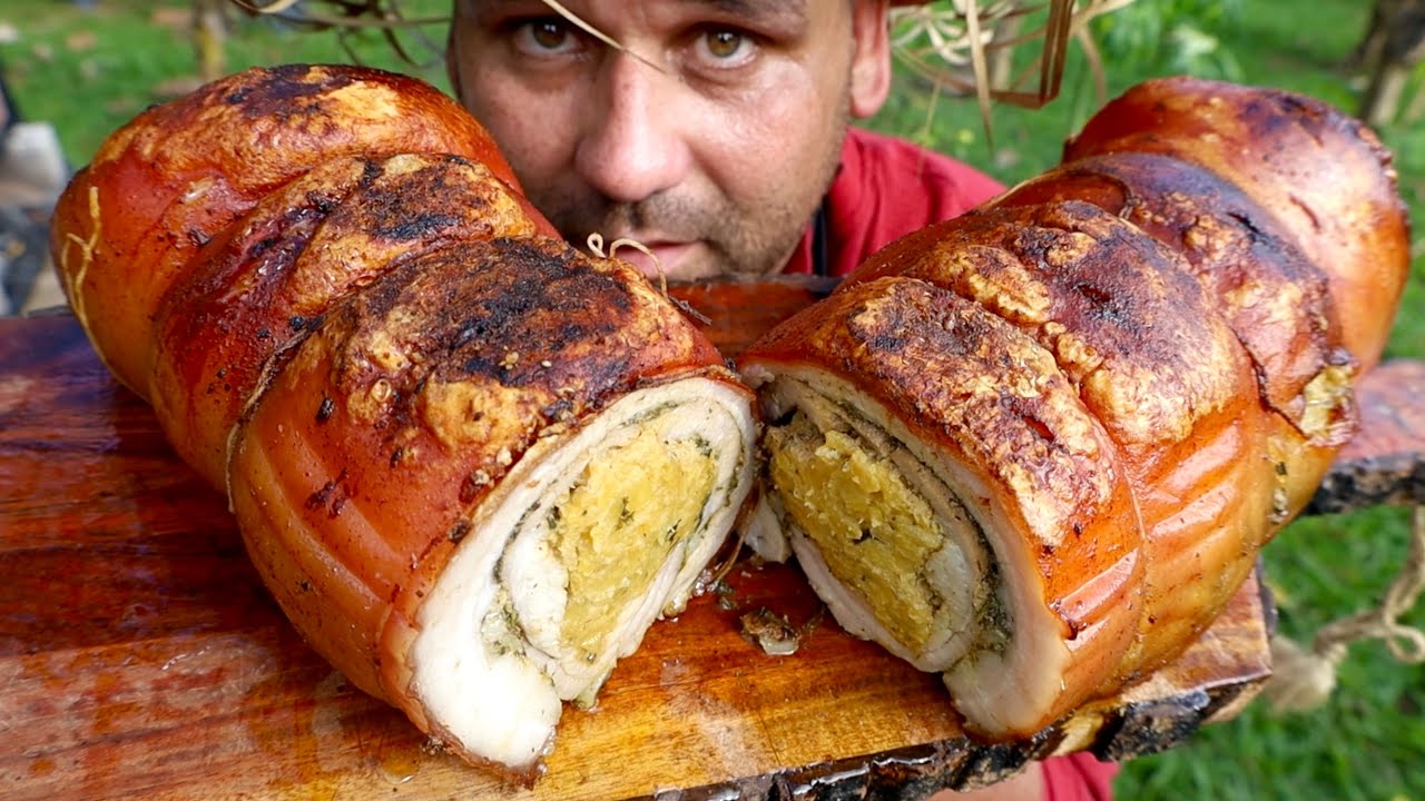 BARRIGA DE LECHON PORK BELLY RELLENO DE MOFONGO CUERITO TOSTADO “PANCETA” “PROCHETTA PIPA DE LECHON