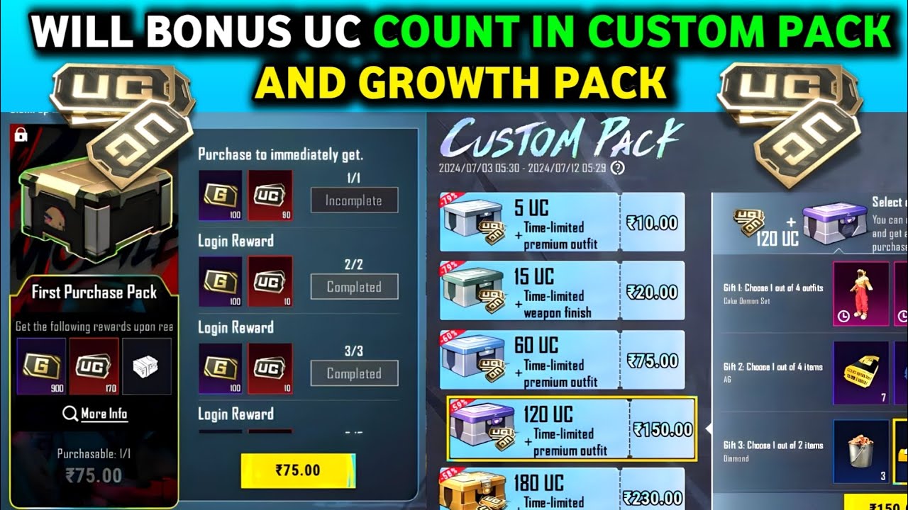 Do Growth Pack and Custom Pack UC Count Towards the UC UP Event? | Bonus UC Count In Growth Pack ...