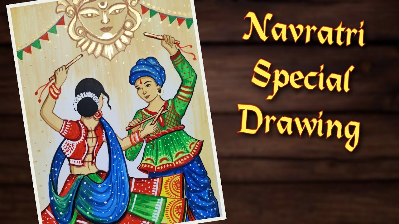 Navratri Special Drawing Very Easy | Garba Dance Drawing Easy | Dandiya Dance Drawing Easy