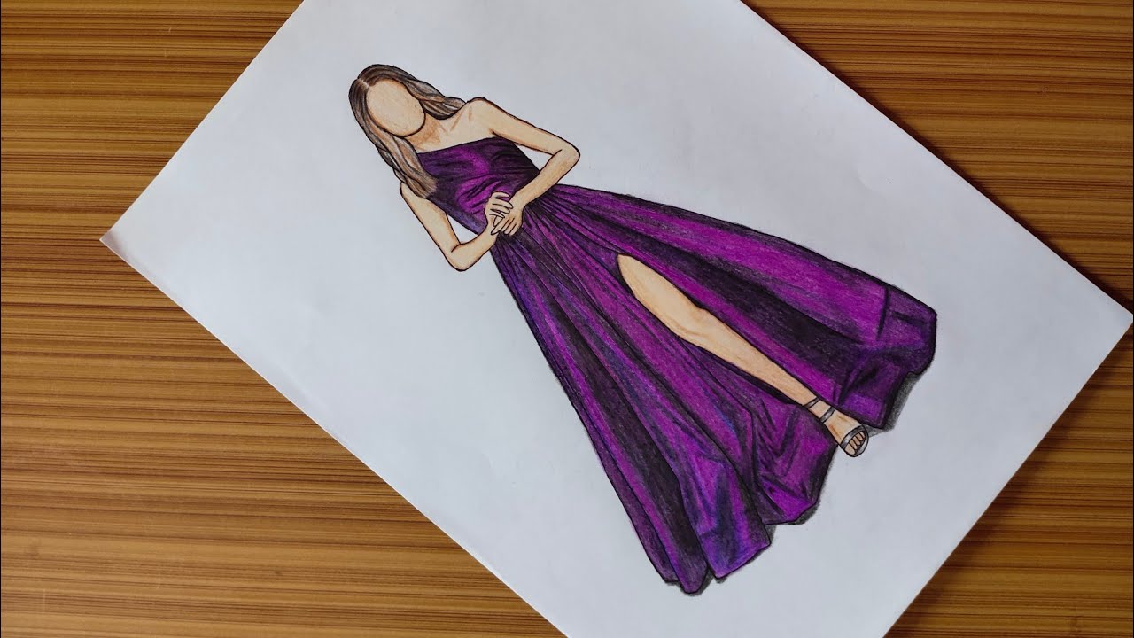 How to draw Silk dress | Satin dress drawing | Fashion illustration