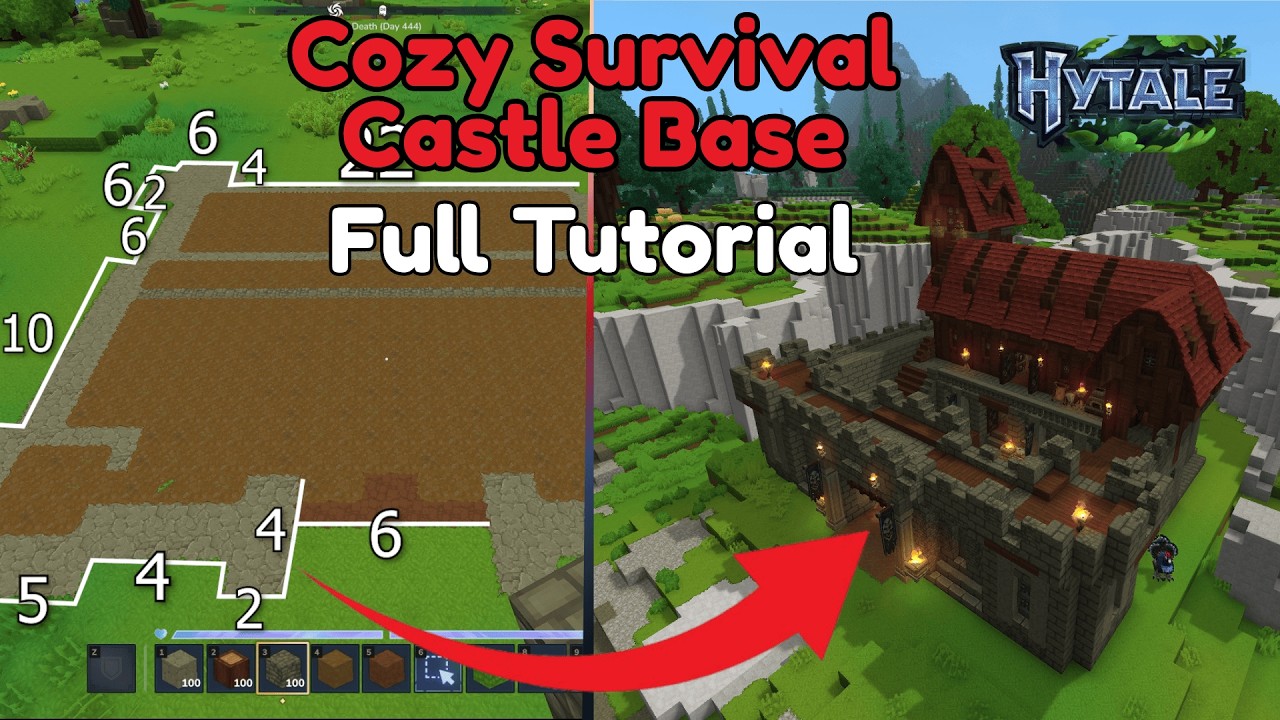 How to Build a Castle in Hytale? Perfect Base for Starters! Tutorial | Full Interior & Farm