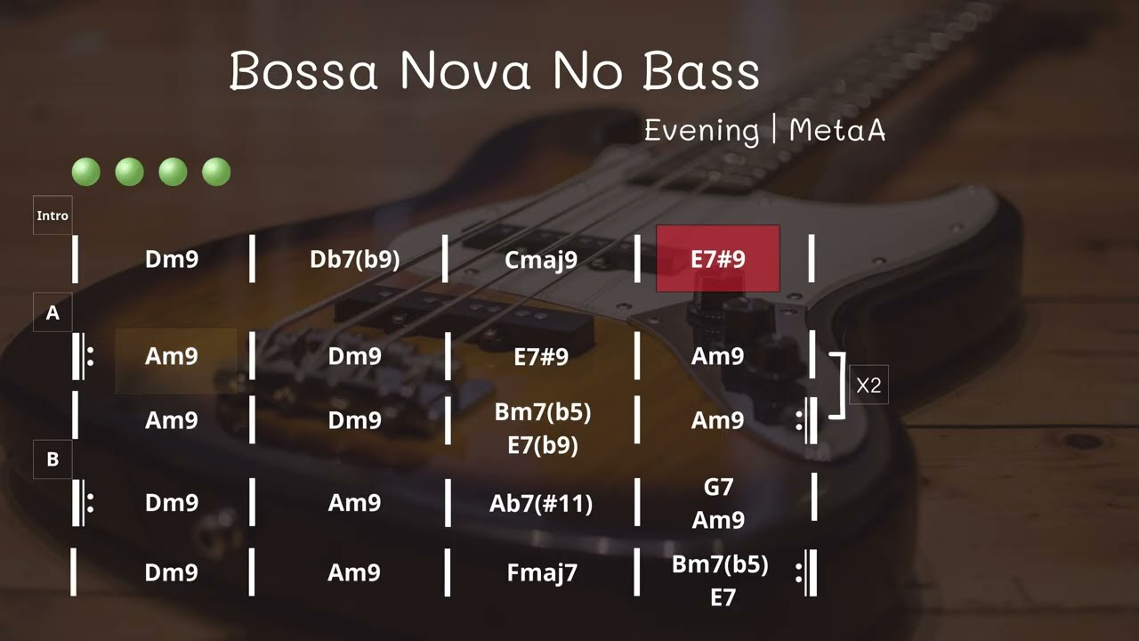 Evening (NoBass) - MetaA | Backing Track For Bass | Bossa Nova practice for Guitar Bass