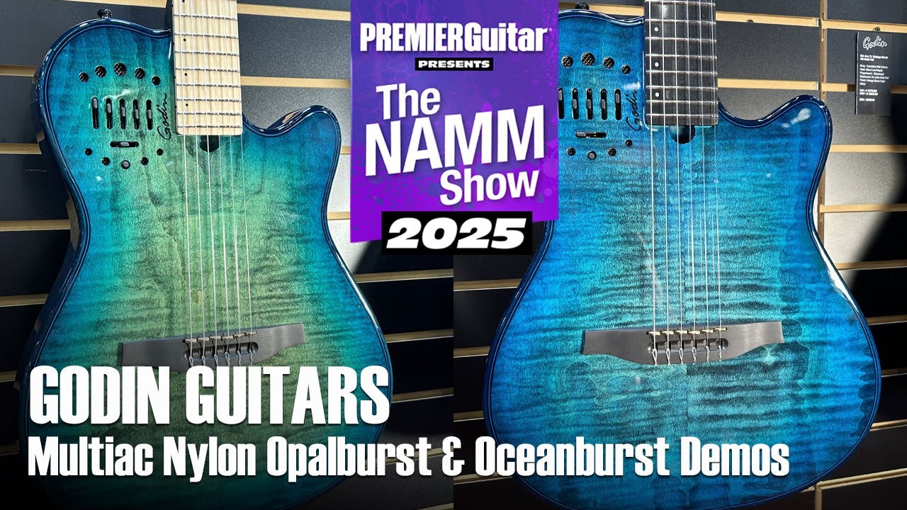 Демо-версии гитар Godin Multiac Nylon Opalburst и Oceanburst на NAMM 2025
