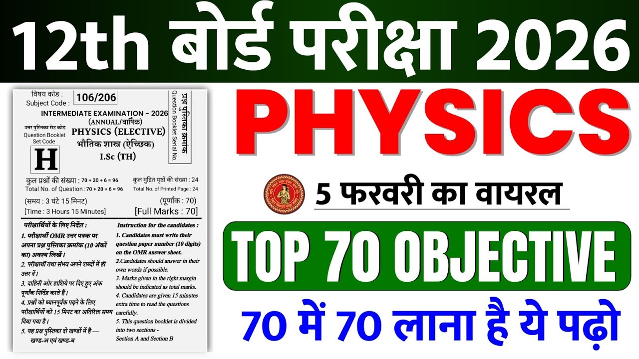 12th Physics Vvi Objective Question 2026 || Class 12th Physics 70 Most Vvi Objective Question 2026