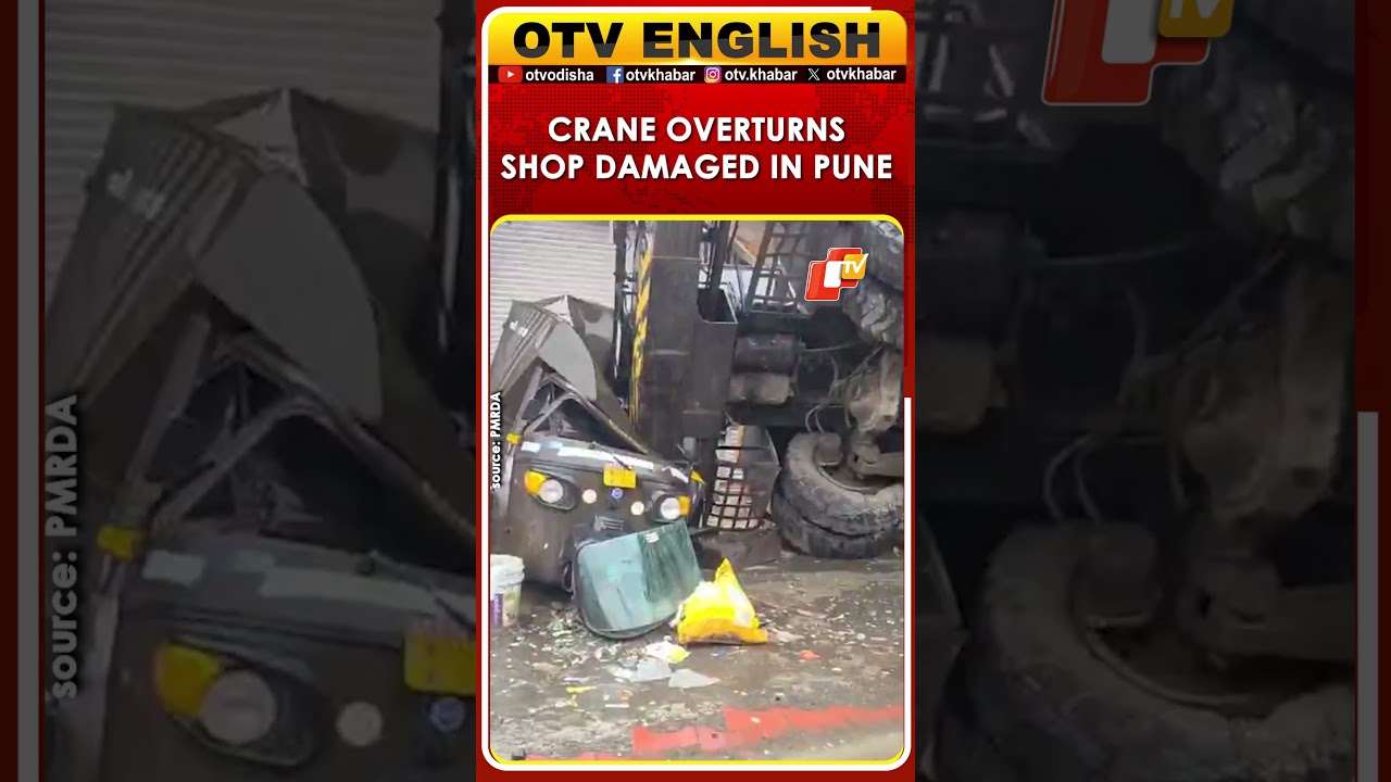 PMRDA Crane Topples Onto Shop During Illegal Hoarding Removal Drive In Pune