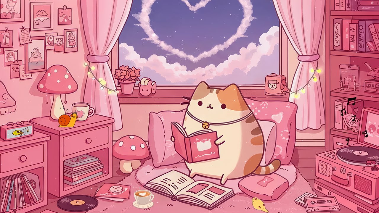 Cat's Pink Study Room 💖 Calm Lofi Beats for Study 📚 Soft Lofi Beats for Study, Relax & Sleep