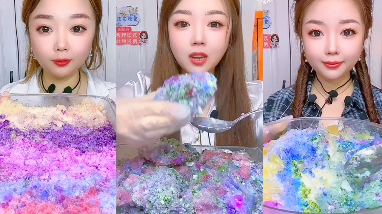 Colorful Crystal Ice Desserts With Crunchy Sweet ASMR
