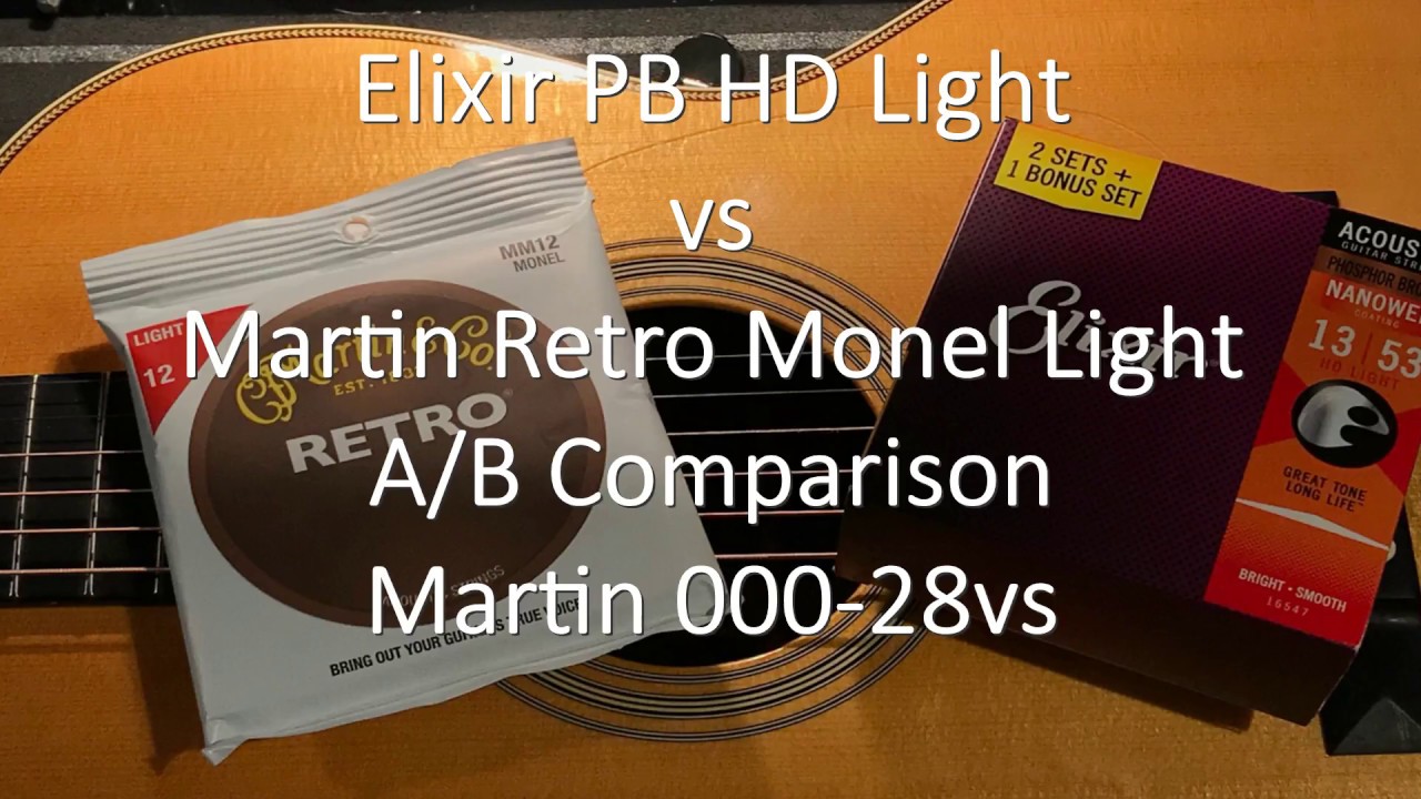 Elixir PB HD's vs Martin Retro Monel Light Acoustic Guitar Strings Comparison