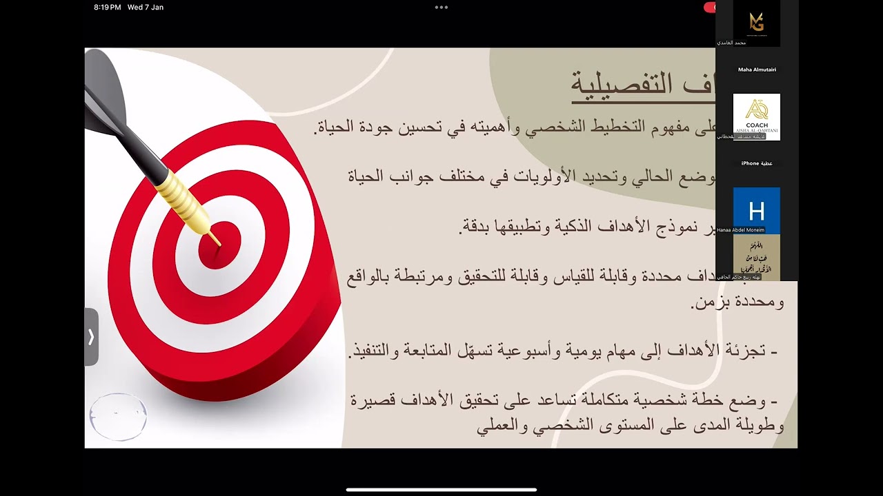 أمسية التخطيط والأهداف الذكية الأستاذة مها المطيري