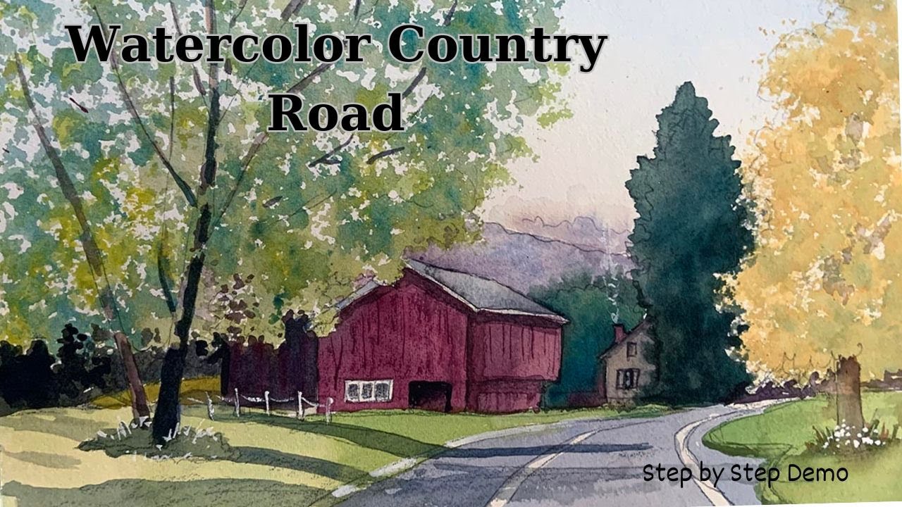 How to Paint a Red Barn Landscape in Watercolor Painting Demonstration Step by Step
