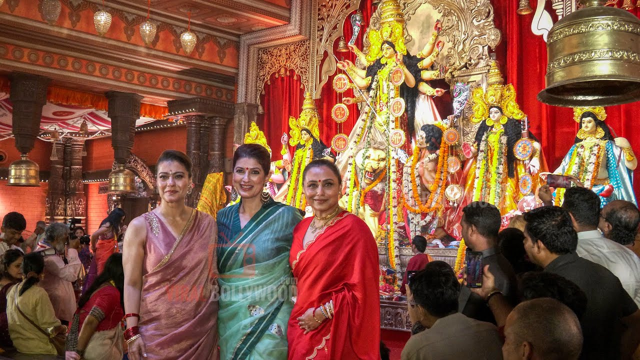 Twinkle Khanna, Kajol, Rani Mukerji arrives at North Bombay Durga Puja 2025